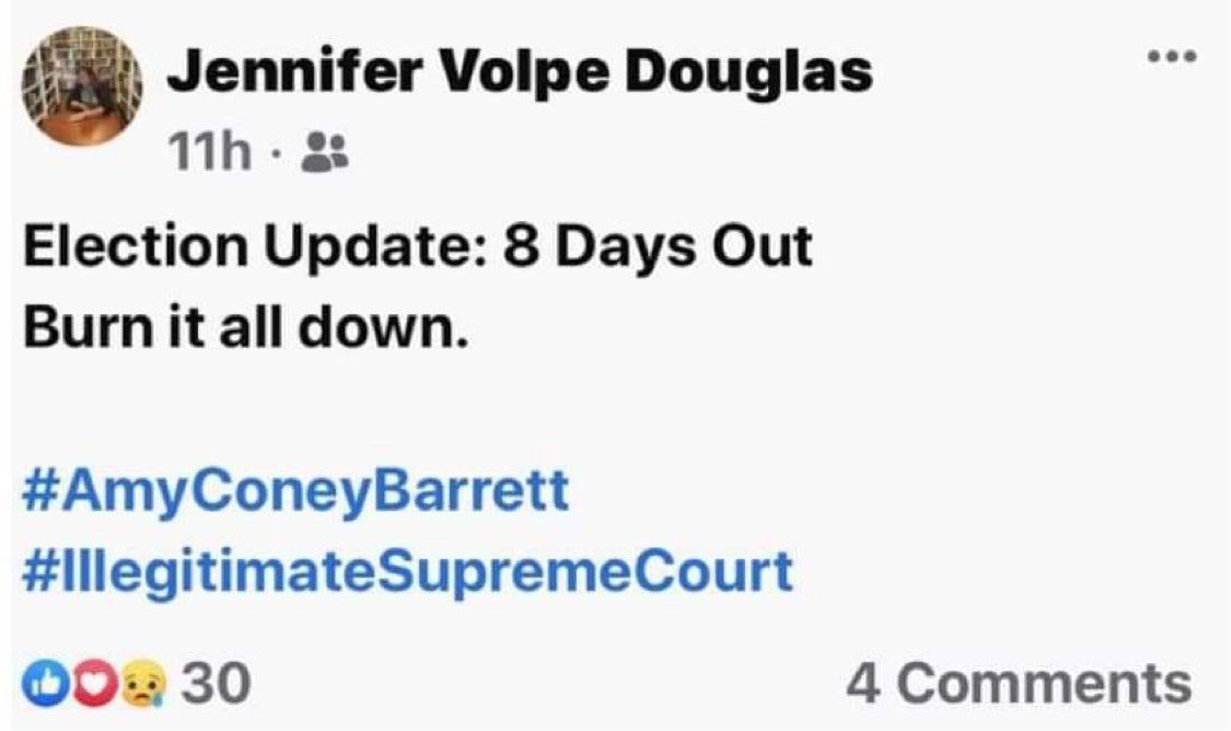 Extremist Democrat Candidate for Rhode Island State Senate D34, Jennifer Volpe Douglas, Calls for Violence – “Burn It All Down”