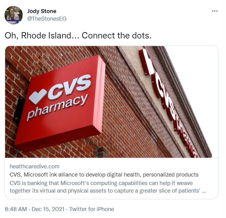 Oh, Rhode Island . . . Connect the dots:  CVS & Microsoft