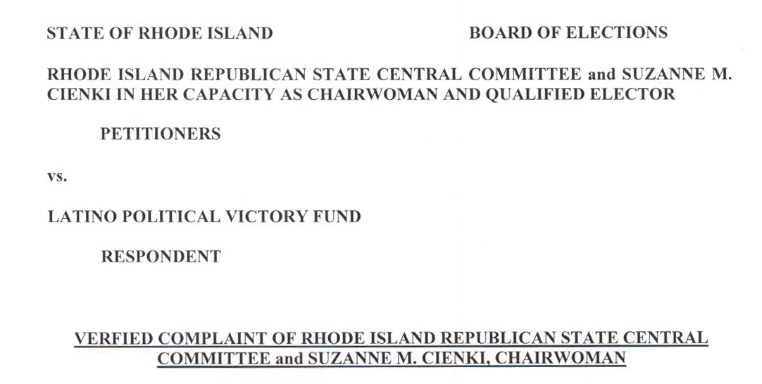 Looking like the Latino Victory Political Fund isn’t playing by the rules they so adore!  Rhode Island Republican State Committee finally showing some balls.