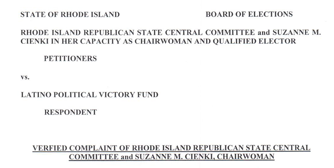Looking like the Latino Victory Political Fund isn’t playing by the rules they so adore! Rhode Island Republican State Committee finally showing some balls.
