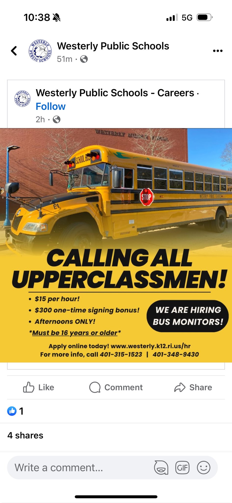 Westerly schools are so screwed up they’re willing to put upperclassman in harms way by PAYING THEM to break up fights on busses. #FireGarceau.