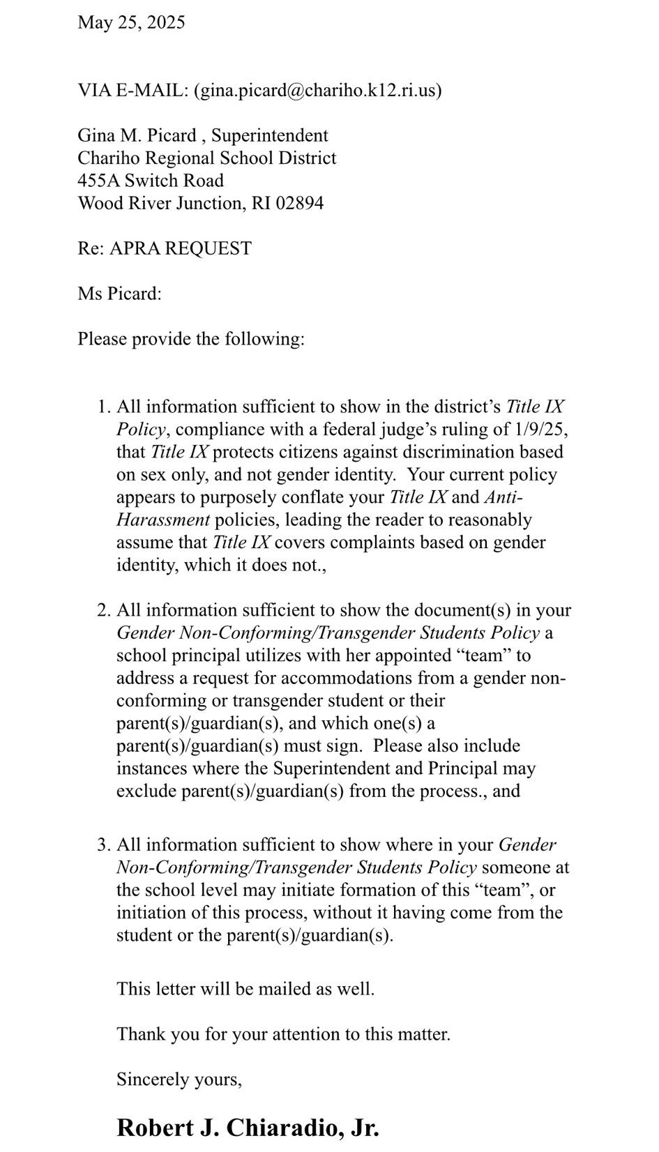 Superhero Robert Chiaradio Still Fighting for our Children! Superintendent Gina Picard of the Chariho Regional School District, any grooming still going on there?