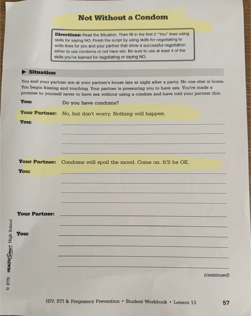 Rhode Island Department of “Education” [Groomers], approved sex-ed role playing activity. “But don’t worry, nothing will happen”.