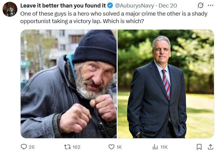 One of these guys is a hero who solved a major crime the other is a shady opportunist taking a victory lap. Which is which?