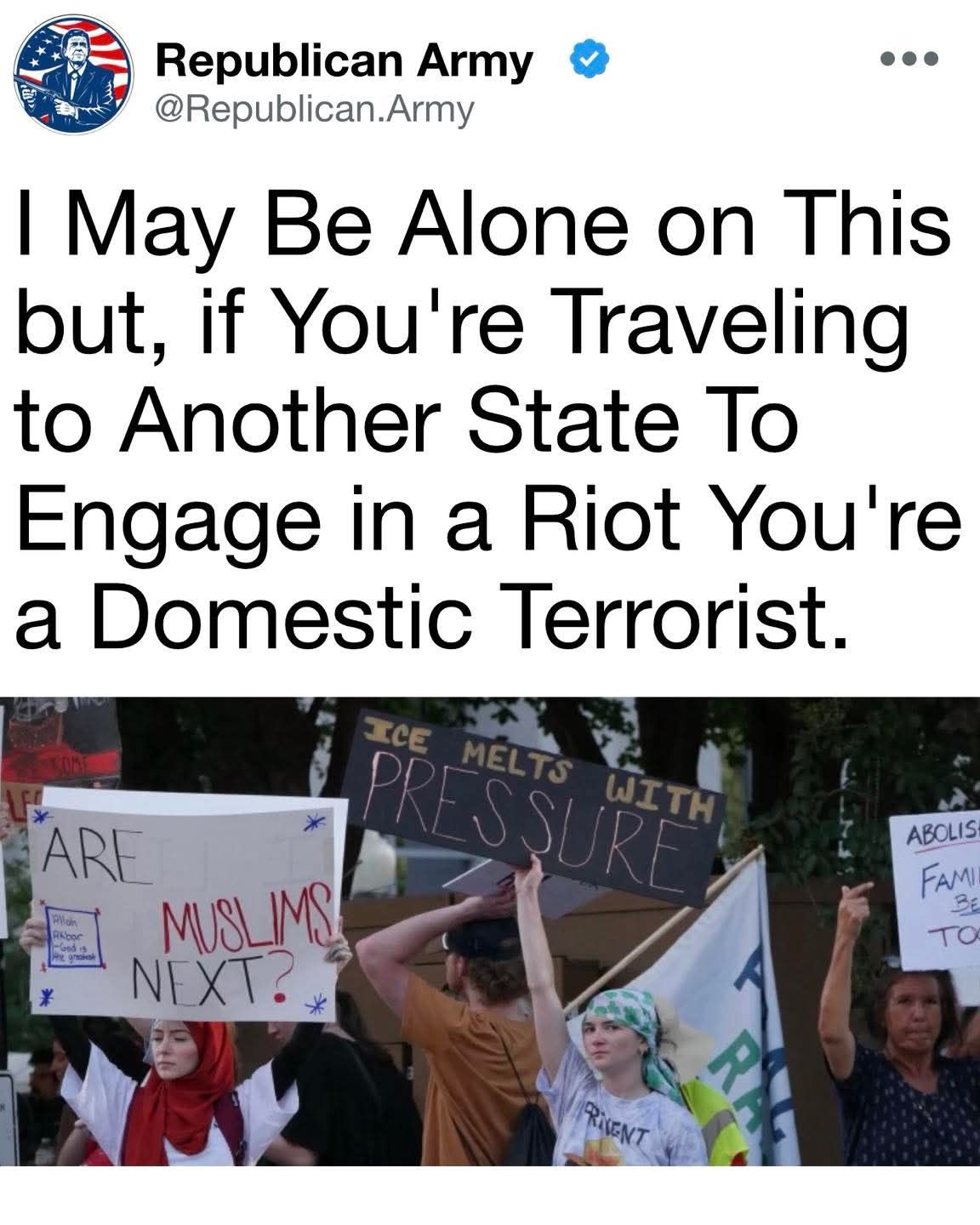 If you’re traveling state to state to engage in a riot, you’re a domestic terrorist (pass it on)